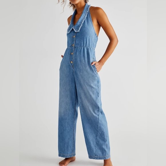 Free People Margot Blue Denim Jumpsuit - Picture 3 of 12